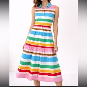 J. Crew Sleeveless Striped Collared Midi Dress in Pink, Blue, Green, Yellow, Red